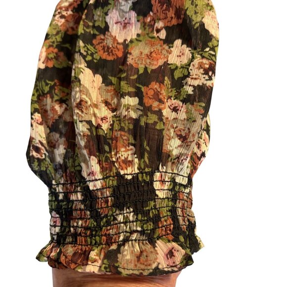Mango Floral Print Sheer Blouse US 12 Black Multicolor Long Sleeve Lightweight - Picture 5 of 12